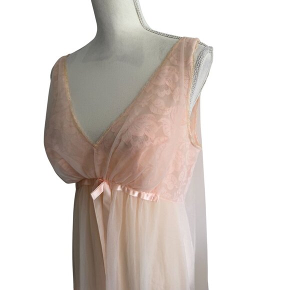 VANITY FAIR Vintage Peach Pink Lace Double Layer Nylon Nightgown Size 36 / US 6 - Picture 4 of 16